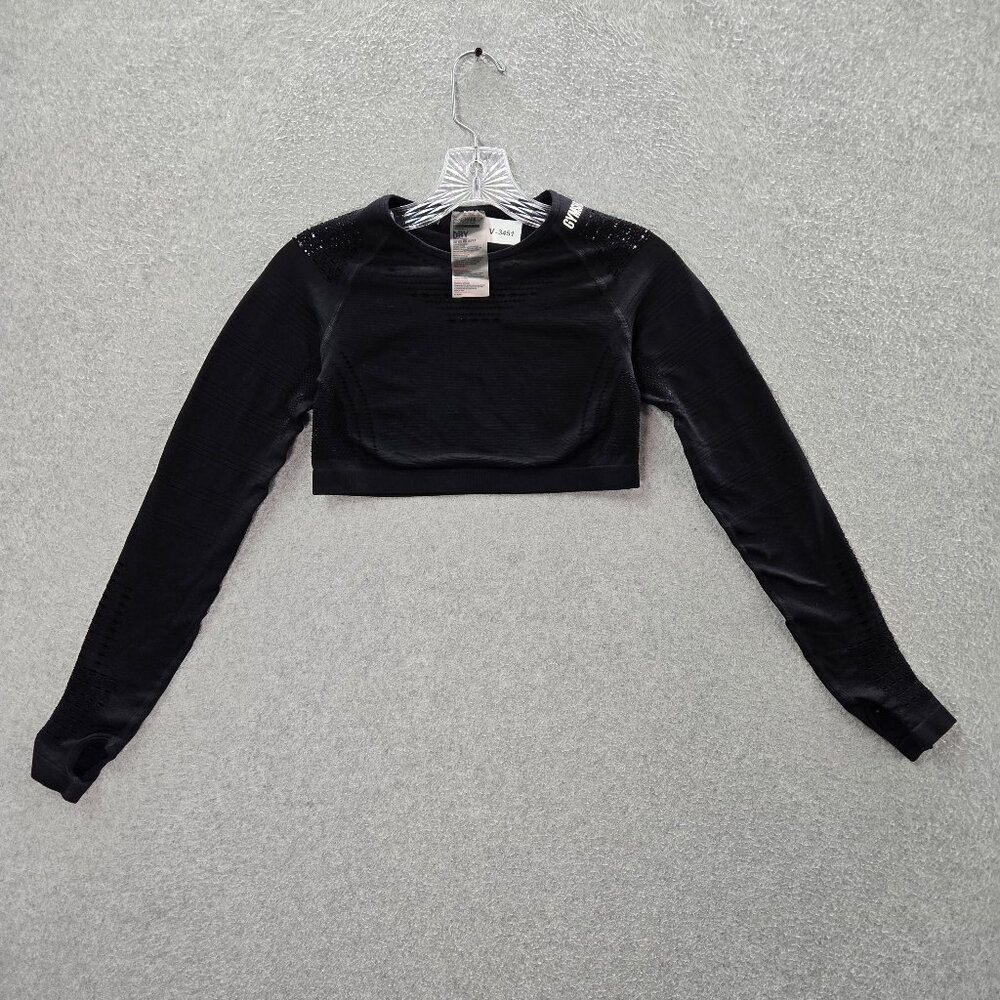Gymshark Women Top‎ Small Black Cropped Dry Long Sleeve Workout Training